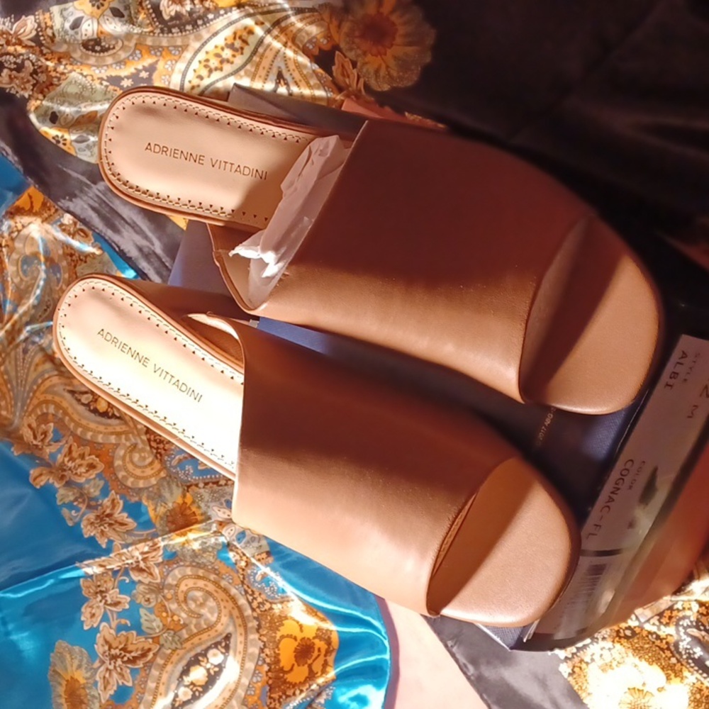 Adrienne Vittadini Albi Mule size 12 Cognac. 3 Inch covered block heel.